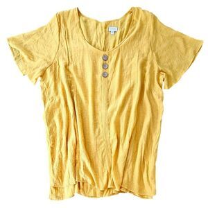 Avenue 4X Dark Yellow Short Sleeve Sheer Crinkle Henley Tunic Top Viscose